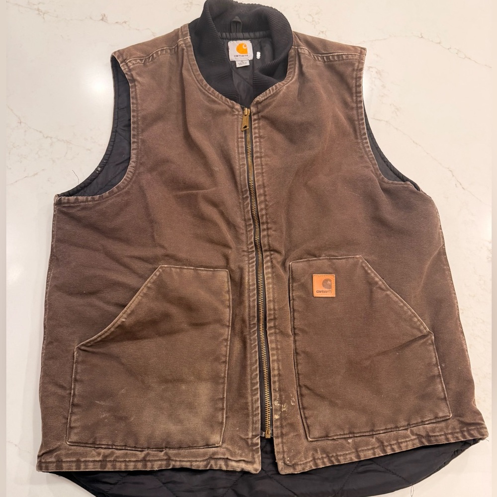 Carhartt Brown Duck Work Vest LT Large Tall Quilted Lined USA Style Workwear